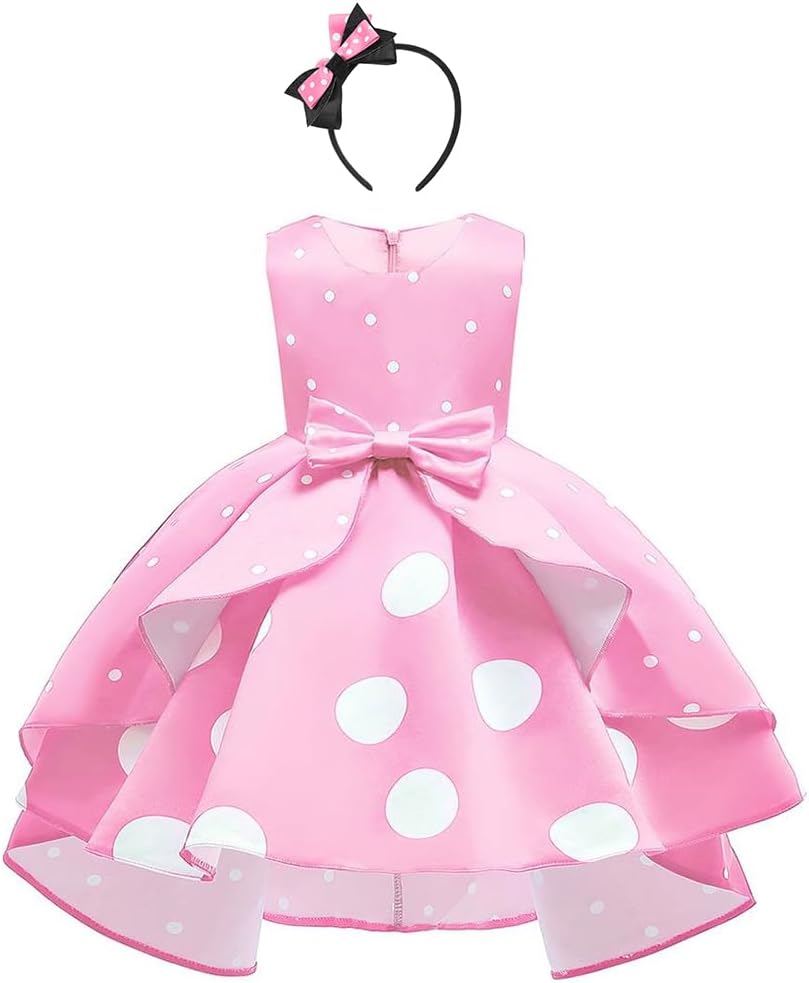 Girls Polka Dot Halloween Christmas Princess Party Cosplay Pageant Fancy Costume Tutu Birthday Dress up Ears Headband Vacation Ladybug Mini Theme Park Sundress