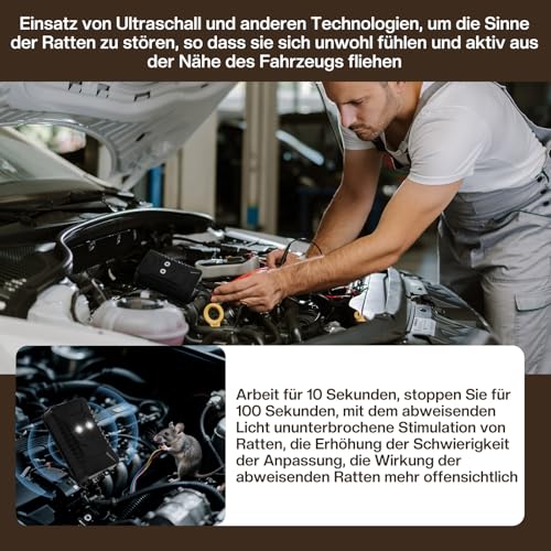 QOEOTUY Marderschreck Auto - Marderabwehr Auto mit Ultraschall, Unterstützt USB-Laden und 4 AA-Batterien - Marderschutz Anschluss an 12V Autobatterie, für KFZ, Motorraum, Garten, Dachboden
