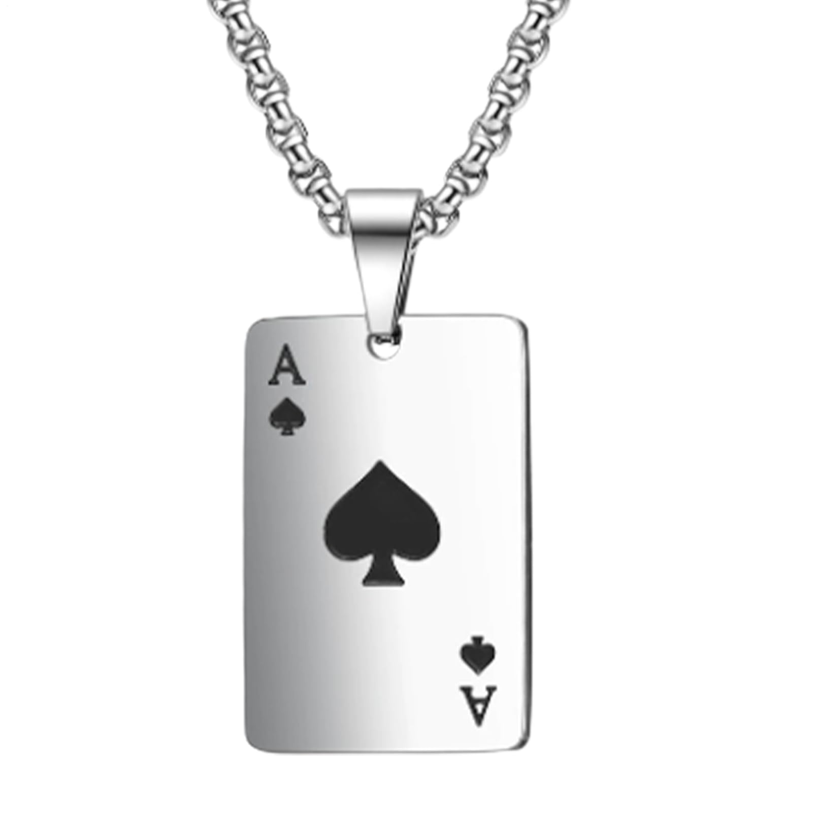 gaoqiao Stainless Steel Ace of Spades Pendant - Punk Lucky Rock Ace of Spade Necklace,Stainless Steel Personalized Jewelry for Men Women, Bibest