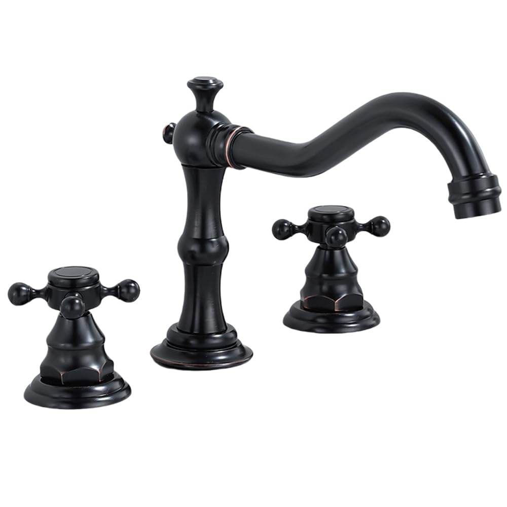 Bathroom Faucet for Sink 3 Hole 8 inch Widespread Bathroom 2 Handles Faucet Vanity Faucet 3 Holes Bath Sink Faucet Swan Faucet Vintage Bathroom Bathtub Basin Faucet Mixer Tap Oil Rubbed Bronze