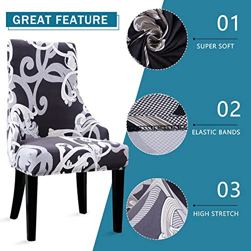 Liykimt Stretch Wingback Side Chair Slipcover-Accent Chair Cover Slipcover With Arm,Washable Upholstered Arm Dining Chair With Nailed Trim Protector For Dining Living Room Set Of 2,Black/Gray #TOP4