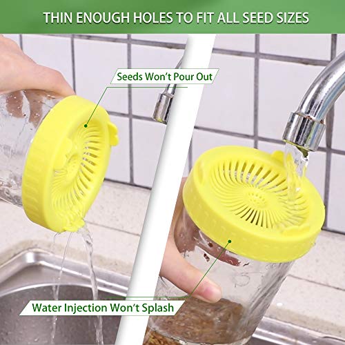 HCDMRE Sprouting Lids,6 Pack Plastic Sprout Lid for Wide Mouth Mason Jars, Easy Rinse and Drain Sprouting Screens for Growing Bean Sprouts, Broccoli, Alfalfa, Salad Sprouts,Yellow