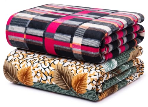Image of VAS COLLECTIONS 220 GSM Ultra Soft Flannel Blanket Set of 2 for Single Bed, Premium Fleece Winter Blanket, Skin Friendly, Breathable, Durable, Easy Care, 60 x 90 Inches - Hot Pink & Seafoam