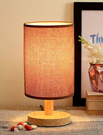 TIED RIBBONS Wooden Base Table Lamp with Shade for Study Room Home Decoration Living Room Bedroom Office Corner Modern Design Bedside Decorative Items (Brown)