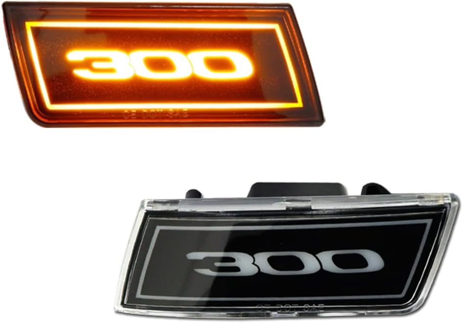 2 PCS Amber LED Side Marker Light for Chrysler 2005-2014 300 300C, [with 300" Badge] Clear Lens Front Turn Signal Indicator Blinker Lights, 45-SMD LED Sidemarker Lamps