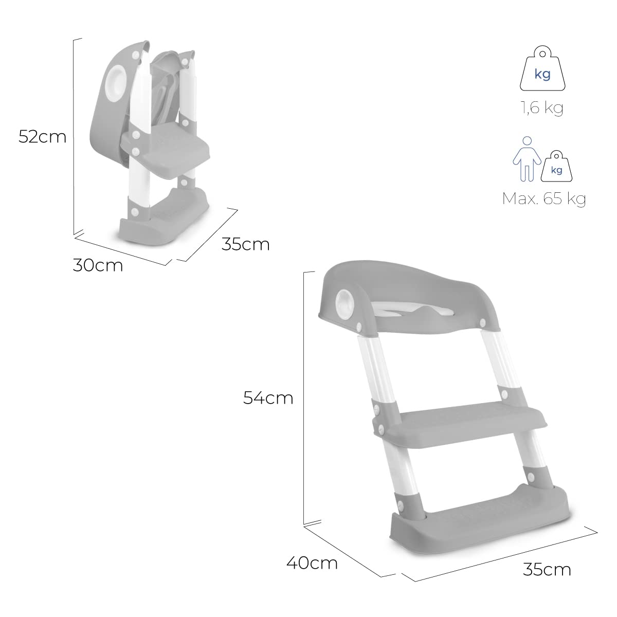 Mobiclinic® kids, Riduttore wc bambini, Modello lala, Vasino con scaletta, Marca europea, Antiscivolo, Regolabile, Pieghevole, Per da 1-8 anni, Grigio e bianco