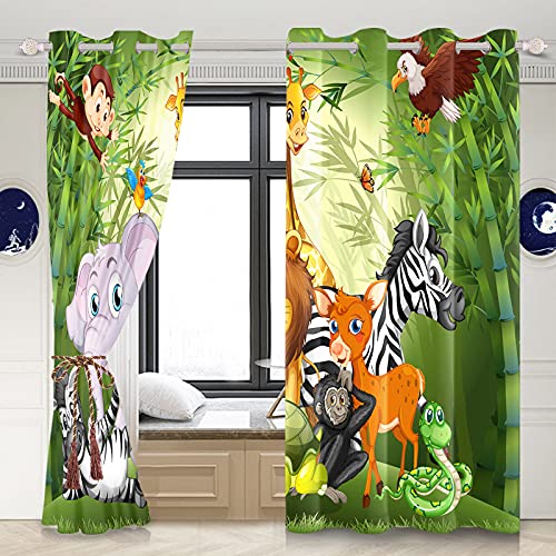 Yeele 42x63inches Kids Safari Animal Curtains with Grommet Cartoon Jungle Thermal Insulated Printed Curtain for Living Room Bedroom Waterproof Polyester Room Darkening Window Drapes 2 Panels Set