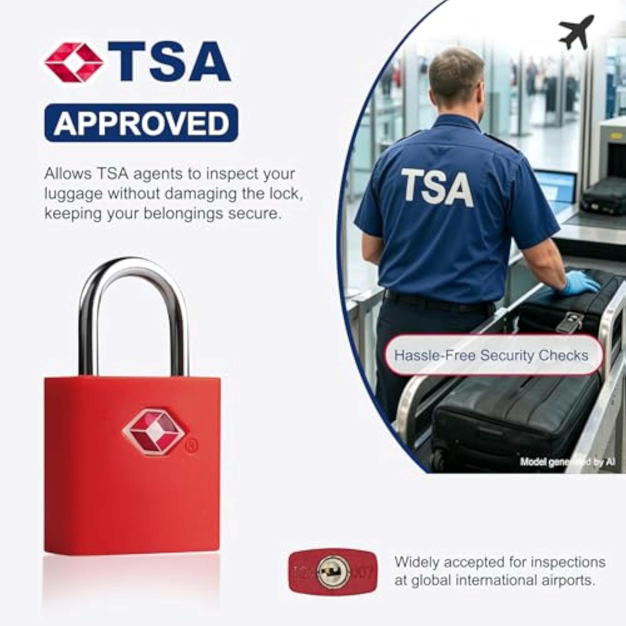 TSA Approved Travel Luggage Locks with Key, 4 Pack