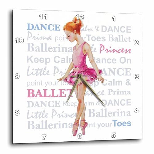 3dRose Wall Clock Silent - 10 inch - Little Cute Ballerina in Pink with Text Background - Combined INTERPRISES – Ballerina
