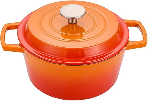 Horno holandés de hierro fundido de 4.2 cuartos de galón, interior antiadherente y esmaltado, multiusos para cocinar y hornear, apto para todo tipo