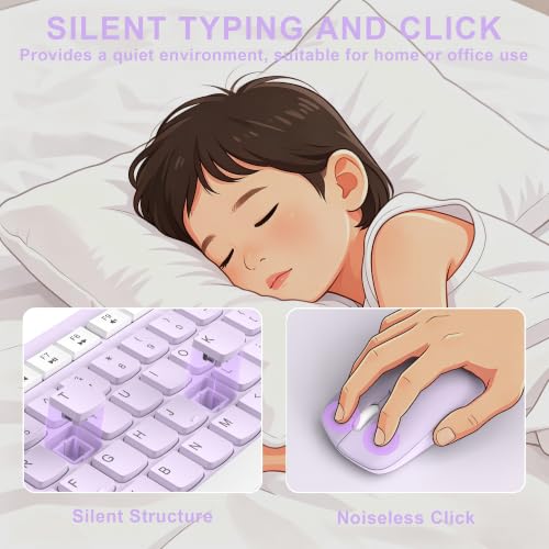 Image of Wireless Keyboard and Mouse Combo, Full-Sized Wireless Keyboard and Adjustable DPI Mouse, 2.4GHz USB Receiver, Keyboard and Mouse for PC, Windows, Desktop, Laptop (Light Purple)