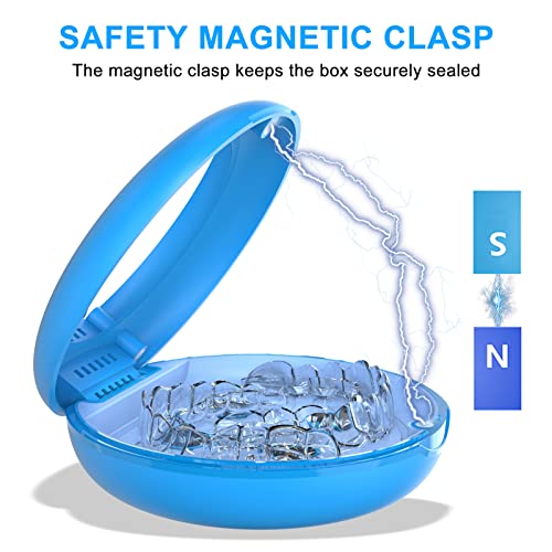 Retainer Case Orthodontic Dental Case: Uvc Disinfectant Box With Vent Holes Mirror, Braces Case, Denture Box Slim, Mouth Guard Case, Teeth Aligner Case, Night Guard Case Container Storage Holder Blue #TOP4