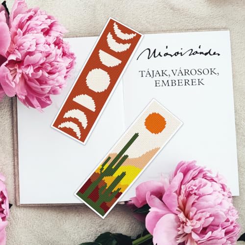 Image of INFUNLY 6PCS Boho Cross Stitch Bookmark Kits 8''x2.4'' Landscape Bookmark Making Kit Moon Phases DIY Stamped Embroidery Bookmarks for Beginners with Instruction for Book Lovers Reader Writers Gift