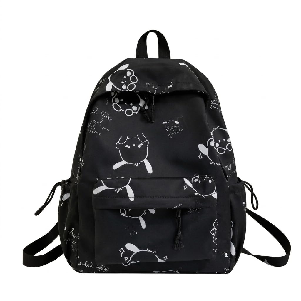 Cartoon Bear Print Backpack for School, Black-image-30