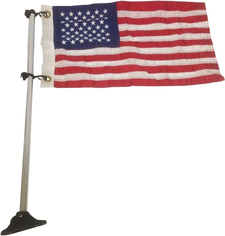 Pontoon Flag Pole Socket w/American USA Flag 24" Long Adjustable