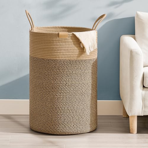 Image of Nunsino Laundry Hamper 75L,Large Laundry Basket for Clothes,Decorative Storage Basket for Blankets,Cotton Rope Woven basket for bedroom,Dark Brown