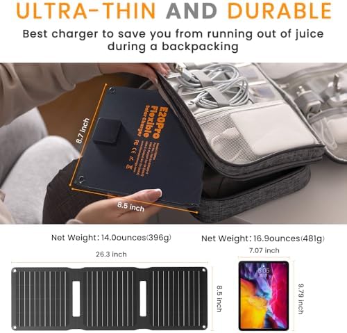 FlexSolar 20W Solar Panel Charger 5V USB-A USB-C Output Portable Foldable Small Power IP67 Waterproof Camping Backpacking Hiking Emergency for Phones Power Banks Flashlight Fans - 4