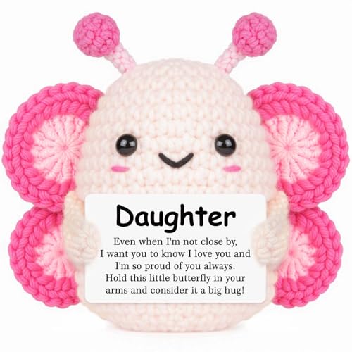 Glydein Daughter Gifts from Mom Dad, Christmas Birthday Gifts for Daughter, Handmade Positive Crochet Butterfly Decor, Cute Present for Adult Daughters in Law Bonus Step, Graduation Gift for Adults Daughters