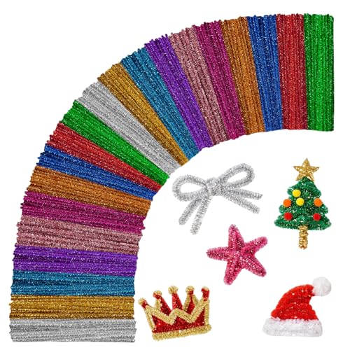 Image of 200Pcs Glitter Pipe Cleaners Craft Bulk,Art Aupplies Toys for Kids,DIY Multicolor Sparkly Chenille Stems for Halloween /Christmas Home Decor,Xmas Gift Wrapping and Festival Party Decoration Present