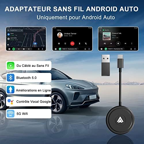 Adaptateur Android Auto sans Fil, Dongle Android Auto sans Fil Convertissant Android Auto Câblé