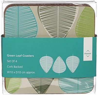 Premier Housewares 1203605 Leaf Coasters - Green, Set of 4, H2 x W10 x D10cm