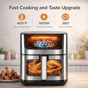 Simple Deluxe 8-in-1 Air Fryer 6.34 Qt, Digital Preset Airfryer with Visible Window, Nonstick and Dishwasher-Safe Basket, Air Fry, Chicken, Pizza, Dehydrate, Fries, 90-Min Timer, 1700W, Black — photo 4 of 6