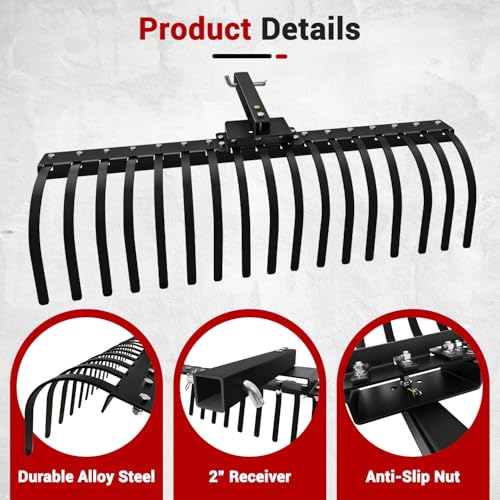 LTSEAME 48 Inch Tow Behind Rake