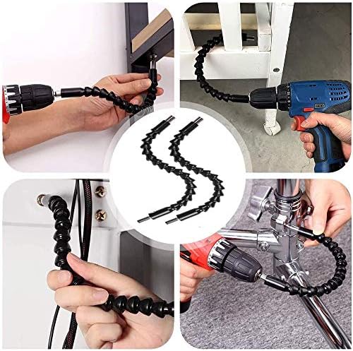 Flexible Drill Bit Extension,Flexible Shaft Extension and Right Angle Adapter with 10pcs Screwdriver Bit Set and 3pcs Driver Socket Adapter 1/4 3/8 1/2" Power Tool