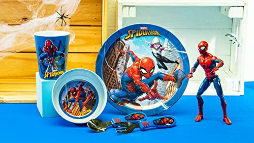 Zak Designs Spider-Man Dinnerware Set Includes Plate, Bowl, Tumbler And Utensil Tableware Bpa-Free Made Of Durable Melamine Material And Perfect For Kids, Dinnerware 5Pc Set #TOP4