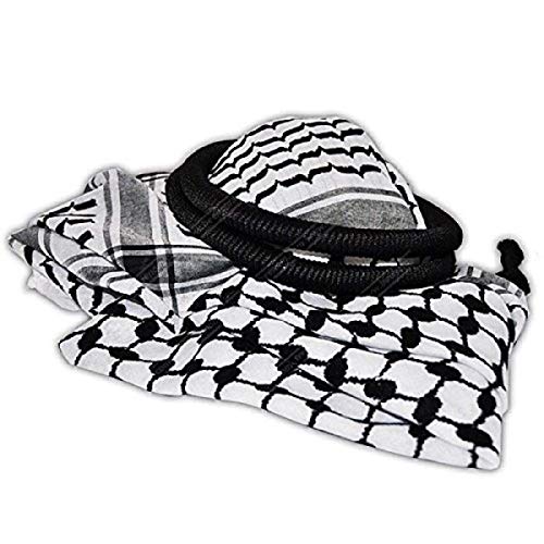 LION OF JUDAH MARKET Arafat Arab Scarf Shawl Keffiyeh Kafiya shemagh desret Palestine + Igal Agal Set, Black/White