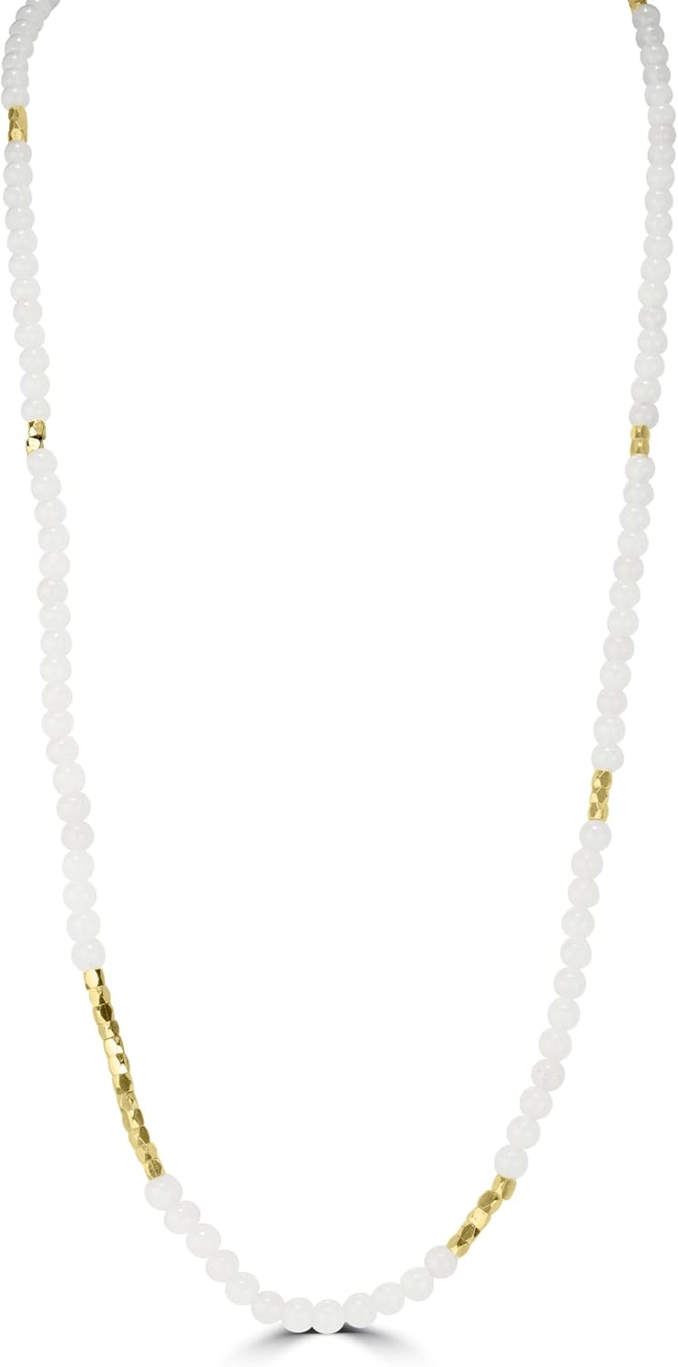 14K Gold Over Brass White Quartz Beaded Wrap Bracelet or Neckace, 35 Inches
