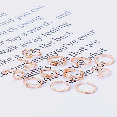 Honsny 12Pcs Adjustable Knuckle Rings For Women, 14K Simple Gold Stacking Rings Pack, Open Knot Wave Star Moon Dainty Thumb Ring, Cute Silver Rings Set For Teen Girls #TOP6