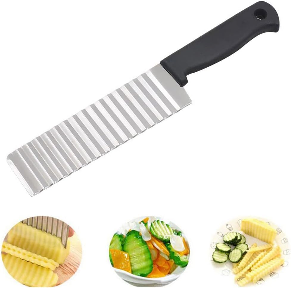 Crinkle Slicer, Stainless Steel Potato Chip Knife French Fries Chips Chopping Knives for Potato Chips, French Fries, Fruits and Vegetables Waves Cutting Tool