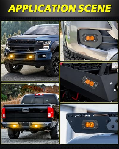 Image of Amber Flush Mount LED Pods, AKD Part CREE LED Flush Bumper Lights 40W Spot Flood Combo Offroad Driving Light Amber LED Fog Chase Lights Pods for Trucks Pickup SUV UTV ATV