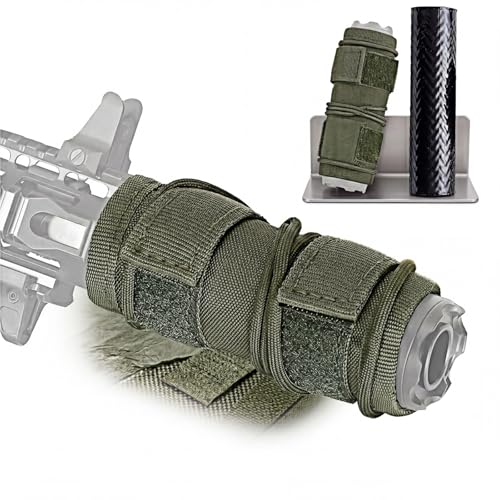 Tactical Suppressor Cover 4/5/6/7/9 Inch Silicon Lining Heat Shield Sleeve & Burnproof Microfiber for Hunting Shooting Gear(Green,4in)