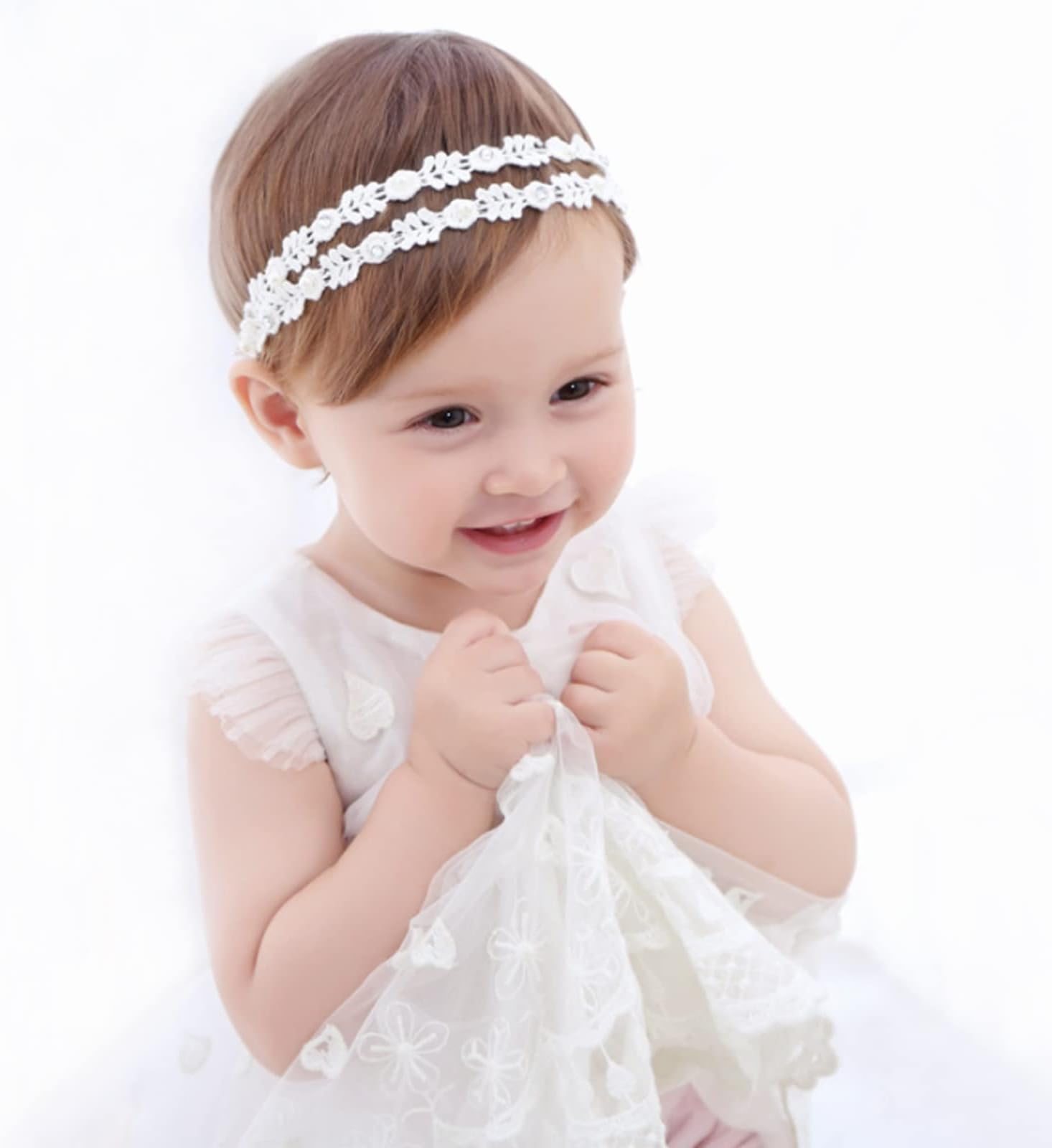 Baby Girl lace Headbands Super Elastic Cotton Toddler Hair Band, Newborn Infant Toddler Soft Stretchy Hair Band for Baby Shower Baptism Wedding Party Hair Accessory