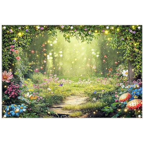 ZTHMOE Fabric 12x8ft Enchanted Forest Photography Backdrop Fairy Garden Background