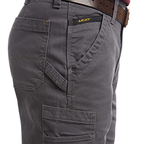 Ariat Male Rebar M4 Relaxed Durastretch Washed Twill Dungaree Boot Cut Pant Rebar Grey 35W X 30L #TOP2