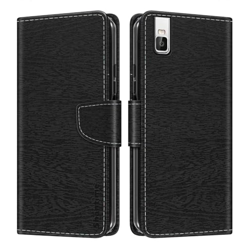 Housse en Cuir Aspect Bois pour Huawei Shot X - Noir