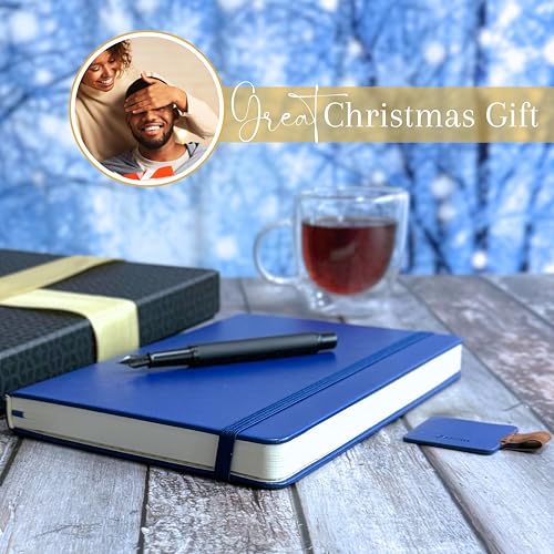 Lined-Journal-Notebook-A5-192-Thick-120-GSM-Pages-Vegan-Leather-Hardcover-with-Elastic-Closure-Lay-Flat-Design-Pen-Loop-Back-Pocket-Gift-Boxed-for-Men-Women-Saphire-Blue