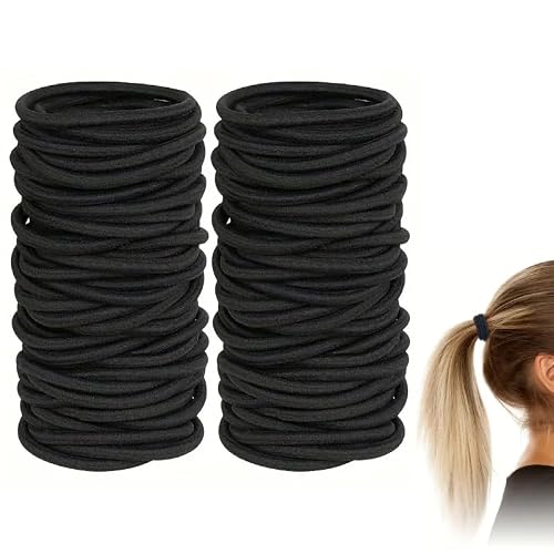 IMAXWAVE 50 Gomas de Pelo Elásticas Negras Fuerte Sujeción | Bandas de Cabello Sin Metal, Resistentes y Finas | Perfectas para Peinados, Deporte y Uso Diario | Ideal para Mujer, Niña, Profesionales