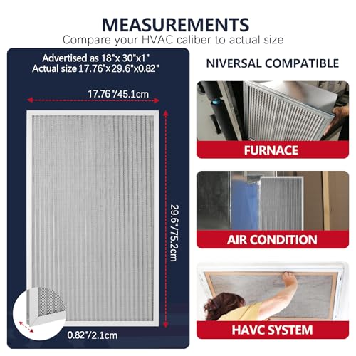 Image of 18x30x1 Electrostatic Air Filter, 8 Stage Washable Aluminum AC /HVAC Furnace Filter Replacement, Reusable Permanent Air Filter, Lasts a Lifetime, Easy to Install(Actual Size:17.76x29.60x0.82)