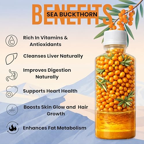 Image of Ayuniv Himalayan Sea Buckthorn Juice 500ml | Omega 3 6 7 9 | Vitamin C Rich | Natural Antioxidant Drink | Supports Immunity, Gut Health, Skin & Hair | No Added Sugar (500ml * 2)