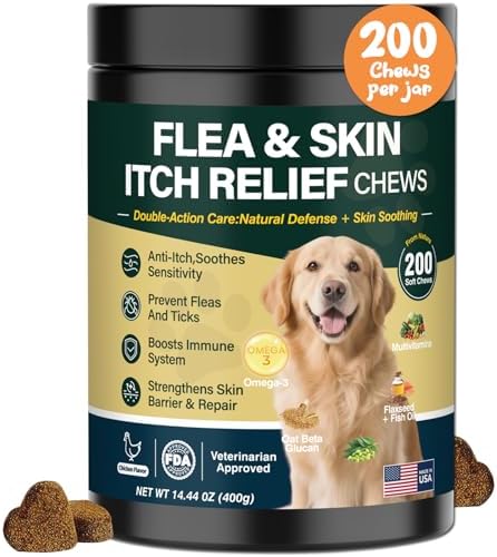 Dog Flea and Tick Prevention Allergy Chews Omega 3 for Dogs Treat...