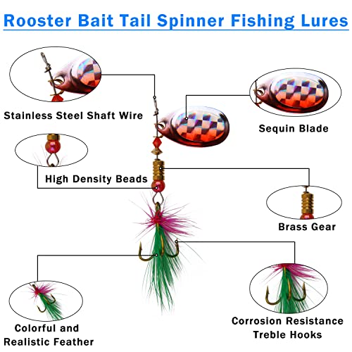 Metal Rooster Bait Tail Fishing Lures Spinner Spoon 30Pcs Sequins Spinner Baits Assortment With Feather Hook Colorful Casting Spoons Kit For Bass Trout Walleye #TOP2