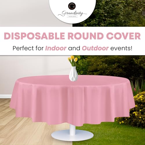Image of Grandipity 24 Pack Premium Disposable Plastic Tablecloth 84 inch Inch Decorative Round Table Cover - Pink