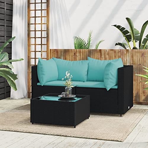 Festnight Balkon Sofa Rattan 2 Sitzer Gartensofa Balkonmöbel Keiner Balkon Garten Lounge Gartenmöbel Set Klein Gartenlounge Loungemöbel Terrasse Terrassenmöbel, Schwarz und Blau