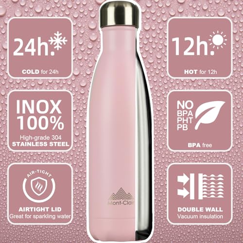 Image of Mont-Clair Stainless Steel Water Bottle, Vacuum insulated - BPA Free, 12h Hot & 24h Cold Drinks, Metal Water Bottle 25 oz Leakproof, Ideal for Adult, Kids, Running - Pink