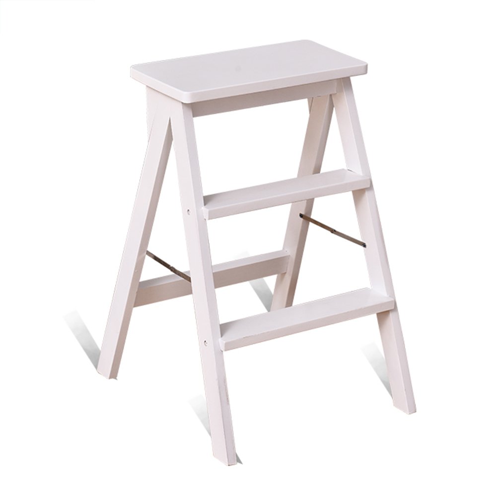 Escalera plegable de madera de 3 escalones taburete multifunción blanco para hogar y salón