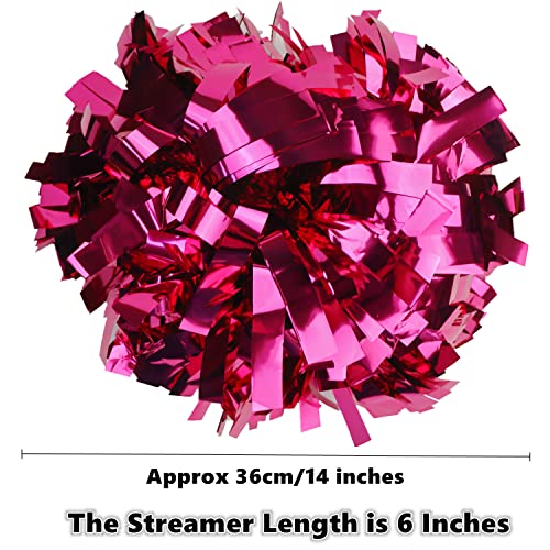 Gbateri Pack of 2 Metallic 6 Inch Cheerleading Pom Poms, Cheerleader Pom Poms with Baton Handle, Cheer Pom Pom Cheerleading Poms for School Spirit Sports Games Dance Cheering Girls Adults(Hot Pink) by Gbateri - Image 2